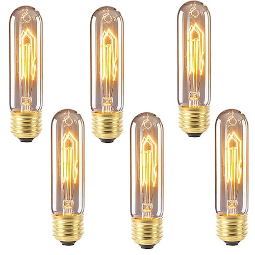 1/6 Stück dimmbare T10 E27 40 W Vintage Edison-Glühbirne Industrie-Glühlampe antike Retro-Lampe Licht AC220–240 V Image