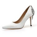 Damen-Hochzeitsschuhe, Braut- und Brautjungfern-Pumps, Bürokleid, elegant, weiß, rot, dunkelblau, Strass-Imitat, Kristall-Satin, spitze Zehen, High-Heel-Schuhe, Valentinstagsgeschenke, Hochzeit, Party, Jahrestag