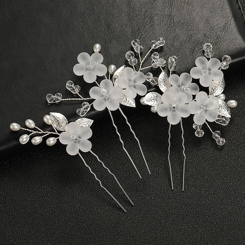 3/5 stücke hochzeit haarkamm braut haarnadeln set silber kristall perle haar seitenkamm u-förmige blume strass hochzeit haarschmuck für braut brautjungfer prom Image