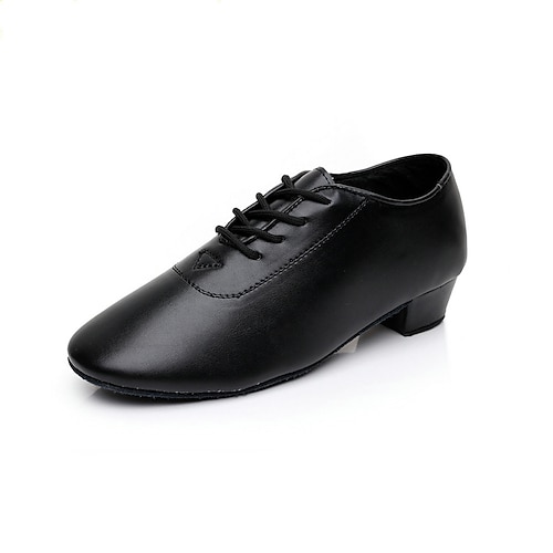 schwarze Tanzschuhe aus Kunstleder für Jungen - Latein-, Tango-, Salsa- und Cha-Cha-Tanzschuhe mit Schnürung, dickem Absatz und Wildledersohle