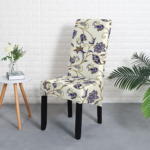 Gitter bedruckte Esszimmerstuhlbezüge, Stretch-Stuhlbezug Stuhlhussen, Spandex-Stuhlschutzbezüge mit hoher Rückenlehne Sitzbezug mit Gummiband für Esszimmer, Hochzeit, Zeremonie, Bankett Image