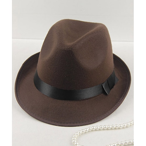Herren Kentucky Derby Hut Fedora-Hut Hut mit Krempe Schwarz Wein Wollig Fedoras Veranstaltungen Festival Einfach UV-Sonnenschutz Sonnenschutz Image