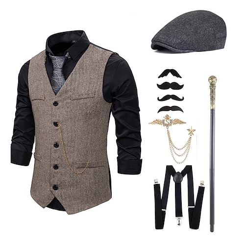 Vintage 1920er Outfits Partykostüm Der große Gatsby Kostüm Herren Party Formeller Abend Party Abend Erwachsene Krawatte Weste Hut Ganzjahres Image