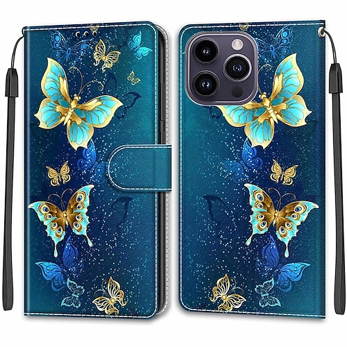 Handy Hülle Handyhüllen Für iPhone 16 15 14 Pro Max Plus 13 12 Pro Max Mini Brieftaschenhülle Flip-Cover Mit Ständer Vollschutz Kartenfach Blume Blumendruck TPU PU-Leder Image