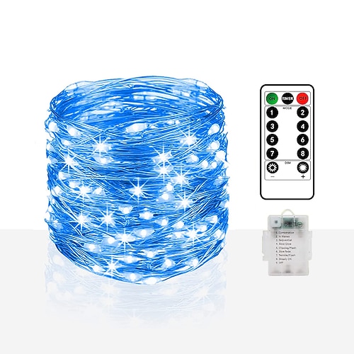 10M 100LED LED Feechenlichter LED Lichterkette wasserdicht Fernbedienung 8 Funktionen Kupferdraht Outdoor AA Batteriebetrieben Hochzeitsgeburtstagsfamilienparty Raumdekoration ohne Batterie Image