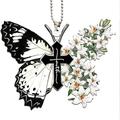 exquisiter bunter schwarzer Schmetterling-Jesus-Kreuz-Anhänger, Fahrrad-Rückspiegel-Ornament, Schlüsselanhänger, Weihnachtsgeschenk