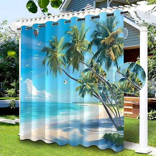 Wasserdichter Outdoor Vorhang für den Außenbereich, Schiebevorhänge für Terrassen, Strandvorhänge, Pergola-Vorhänge mit Öse für Pavillon, Balkon, Veranda, Party, Hotel, 1 Paneel Image
