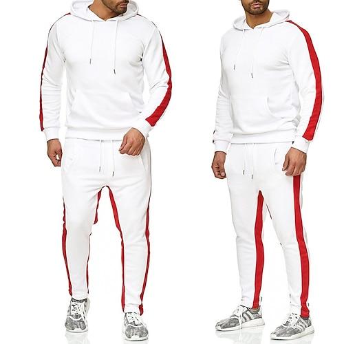 Herren Trainingsanzug Jogginganzug Sportbekleidungsset Hoodie Sweatshirt Kapuze Jogginganzüge Schwarz Weiß Gelb Rote Dunkelgray Mit Kapuze Feste Farbe Streifen Sport Natur Ausgehen Sportbekleidung