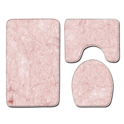 3er-Set Badematten, rutschfeste Badezimmermatte, U-förmiger Konturenteppichamp;Toilettendeckelbezug, Badematte mit Marmorstruktur, rutschfestamp;weicher, saugfähiger Polyesterteppich Image