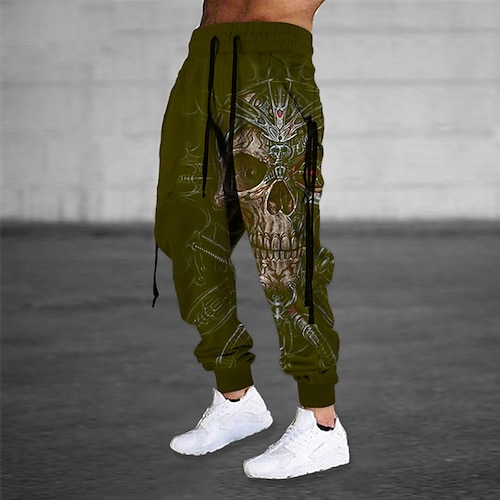 Herren Jogginghose Trainingshose Jogginghose Jogger Hose Hosen Kordelzug Seitentaschen Elastische Taille Totenkopf Motiv Grafik-Drucke Komfort Atmungsaktiv Sports Outdoor Casual Täglich Image