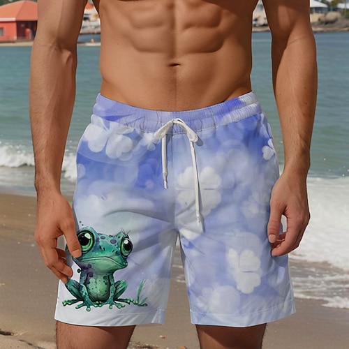 St. Patrick Tag Herren Tiermotiv Vierblättriges Kleeblatt Frosch Badehosen Badeshorts Boardshorts Mittlere Taille Urlaub Hawaiianisch Resort-Stil Urlaub Ferien Strand Kordelzug mit Mesh-Futter Image