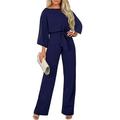 Damen Jumpsuit mit Schnürung Hohe Taillenlinie Feste Farbe Rundhalsausschnitt Elegant Geschäftlich Hochzeit B¨¹ro Regular Fit 3/4 Ärmel Schwarz Marineblau Beige S M L XL Herbst