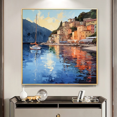 Handgemachte Ölgemälde-Leinwand-Wandkunst-Dekor, originale Segelboot-Kunst-Wohnkultur mit gespanntem Rahmen, ohne Innenrahmen-Gemälde Image