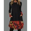 Damen Übergröße Arbeitskleidung Casual kleid Elegant winterkleider damen Täglich Minikleid Bedruckt Rundhalsausschnitt Langarm Blumen Geometrisch Lockere Passform Weiß Hellgrün Rote Frühling Herbst L