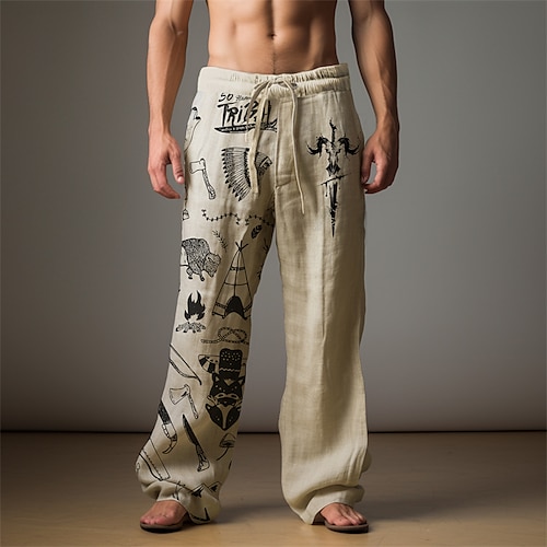 Herren Cowboy Leinenhosen Hosen Hose Baggy-Hosen Mittlere Taille Vintage Outdoor Alltagskleidung Streetwear Herbst Winter Schwarz Blau Grün Image