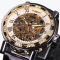 WINNER Armbanduhr Mechanische Uhr für Herren Analog Automatikaufzug Loch Vintage Stilvoll Transparentes Ziffernblatt Strass Legierung Lederarmband