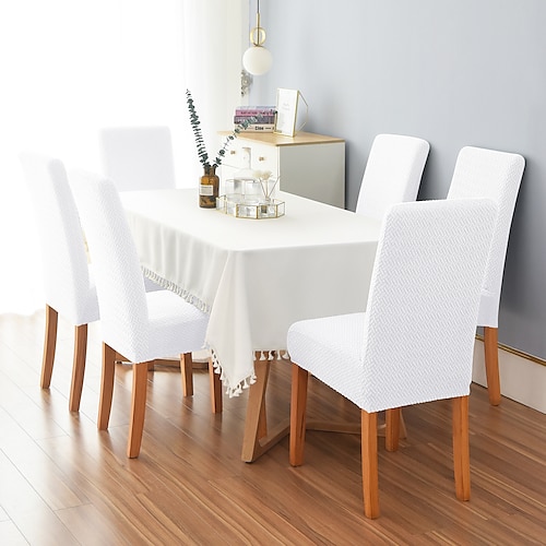 6-tlg. Stuhlhussen für Esszimmerstühle, burgunderfarben, Stretch-Stuhlsitzbezug aus Spandex mit elastischem Bodenschutz für Esszimmer, Hochzeitszeremonie, langlebig, waschbar Image