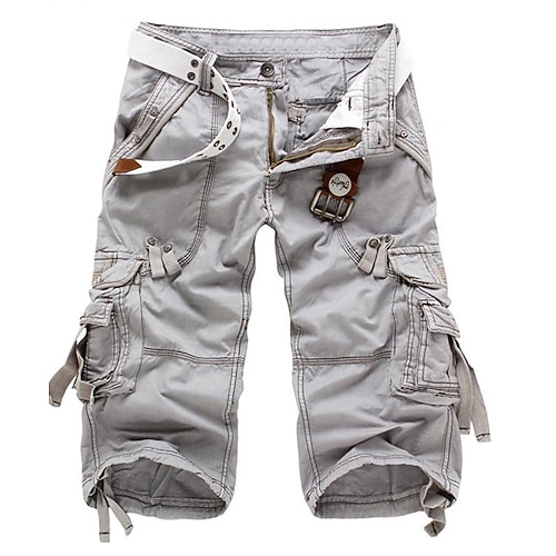 Herren Cargo Shorts Kurze Hosen Shorts Kurze Hosen Caprihose Multi Pocket Gerade geschnitten Einfarbig Komfort tragbar Wadenlänge Outdoor Täglich Sport Stilvoll Gelb Armeegrün Image