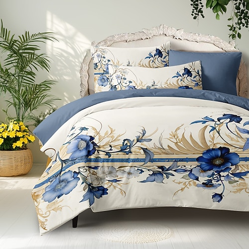 Chinesische Landschaftsserie, Landschaftsmuster, Bettbezug-Set, Bettdecken-Set, bedruckte Boho-Bettbezug-Baumwoll-Bettwäsche-Sets mit Umschlag-Kissenbezug, Raumdekoration, King-Size-Bettbezug Image