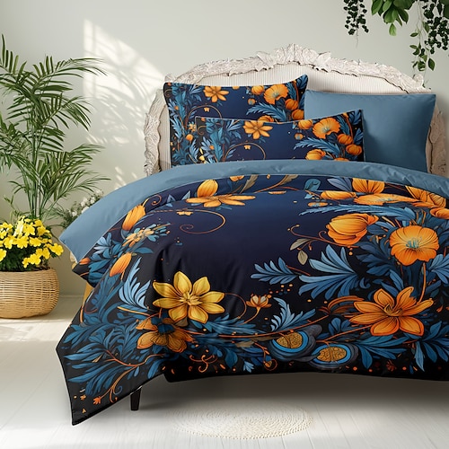 Chinesische Landschaftsserie, Landschaftsmuster, Bettbezug-Set, Bettdecken-Set, bedruckte Boho-Bettbezug-Baumwoll-Bettwäsche-Sets mit Umschlag-Kissenbezug, Raumdekoration, King-Size-Bettbezug Image