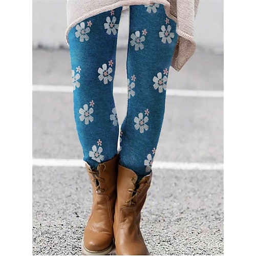 Damen normale Strumpfhosen Leggings Mode Strumpfhosen Knöchellang Hohe Taille Mittlere Taille Katzenstreifen Blumen-/Blumendruck Po-Hebung Komfort Bauchkontrolle Hohe Elastizität Freizeit Wochenende Image