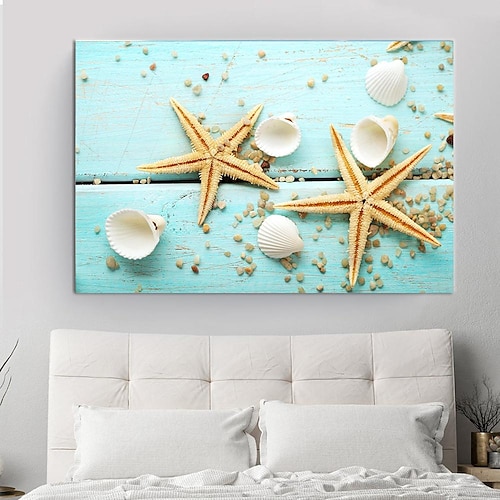 Strand Meereslandschaft Wandkunst Leinwand Malerei Muschel Meer Wandkunst Seesterne Muscheln Wandbilder Poster für Wohnzimmer Schlafzimmer Büro Dekor kein Rahmen
