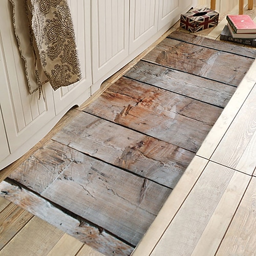 Teppichläufer Farbe Streifen Fußmatte Fußmatte Flurteppiche Teppiche Waschbar für Schlafzimmer Wohnzimmer Küche Bad Antirutsch-Fußmatten Holzlinien Image