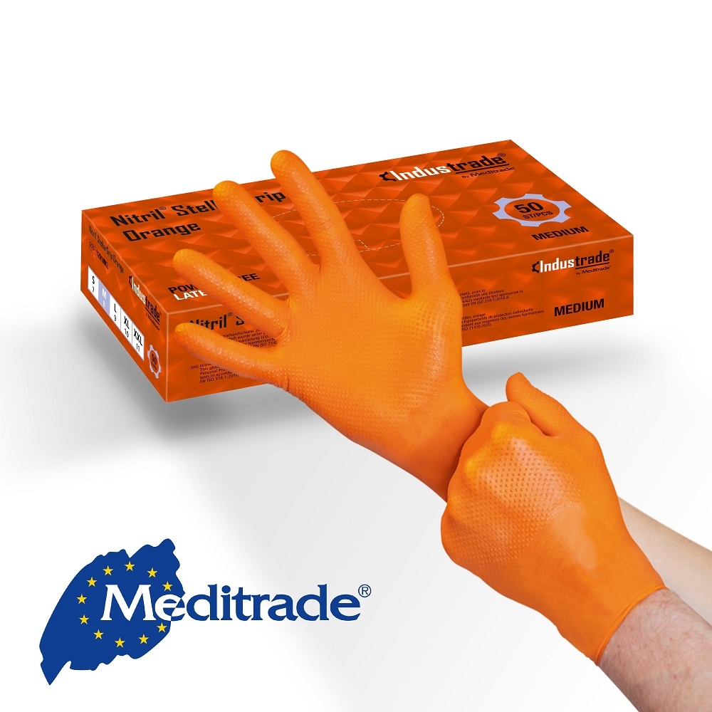 Meditrade Einmalhandschuhe StellarGrip Orange - 500 Nitrilhandschuhe - puderfrei - Gr. XL Image