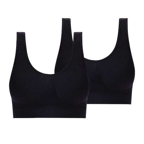 2er-Pack Unterwäsche für Damen in Übergröße, tiefer U-Ausschnitt, bequeme Beauty-Back-Yoga-Weste mit Polstern, kein Stahlring, geraffter stoßfester Sport-BH, Home-Outfits Image