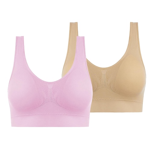 2er-Pack Unterwäsche für Damen in Übergröße, tiefer U-Ausschnitt, bequeme Beauty-Back-Yoga-Weste mit Polstern, kein Stahlring, geraffter stoßfester Sport-BH, Home-Outfits Image