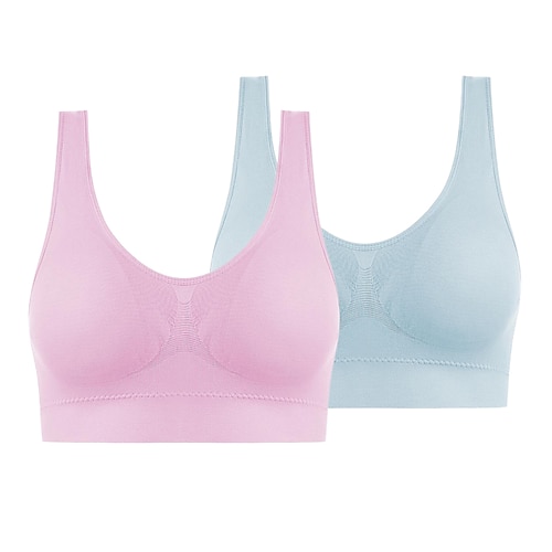 2er-Pack Unterwäsche für Damen in Übergröße, tiefer U-Ausschnitt, bequeme Beauty-Back-Yoga-Weste mit Polstern, kein Stahlring, geraffter stoßfester Sport-BH, Home-Outfits Image