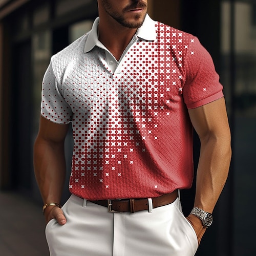 Herren Geometrisch Waffel-Poloshirts Golfshirt Kurzarm Polo-Shirts Hemden mit Kragen Business-Casual Arbeitskleidung Formelle Kleidung Festivalkleidung 3D-Druck Knöpfe Blau Schwarz Gelb Image
