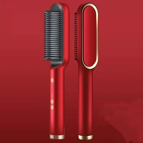 Haarglätterkamm, 2-in-1 Haarglättungsbürste für Damen mit 5 Einstelltemp 10s schnelles Aufheizen, Anti-Verbrühungs-Negativ-Ionen-Haarglätter-Stylingkamm, der das Haar glättet Image