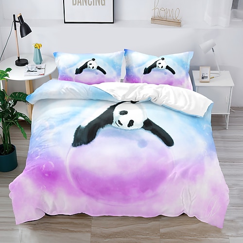 3D-Bettwäsche mit Panda-Kaninchen-Aufdruck, Bettbezug, Bettwäsche-Sets, Bettdeckenbezug mit 1 bedruckter Bettbezug oder Bettdecke, 2 Kissenbezüge für Doppelbett/Queen/King Image