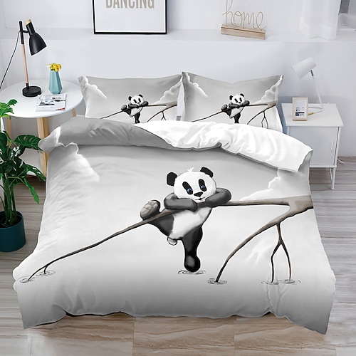 3D-Bettwäsche mit Panda-Kaninchen-Aufdruck, Bettbezug, Bettwäsche-Sets, Bettdeckenbezug mit 1 bedruckter Bettbezug oder Bettdecke, 2 Kissenbezüge für Doppelbett/Queen/King Image