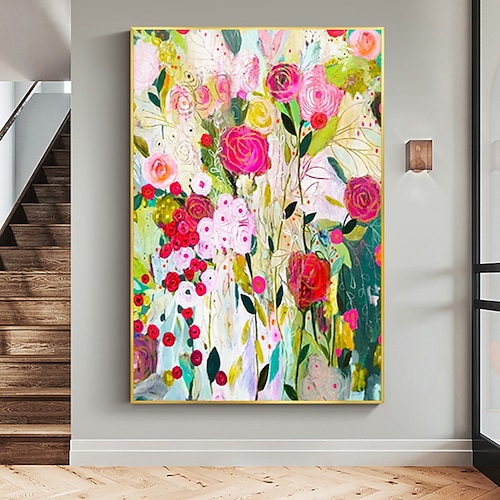 Handgefertigtes Ölgemälde auf Leinwand, Wandkunst-Dekor, Original-Blumengemälde, abstraktes Blumen-Landschaftsgemälde für Heimdekoration, mit gespanntem Rahmen/ohne Innenrahmen-Gemälde Image