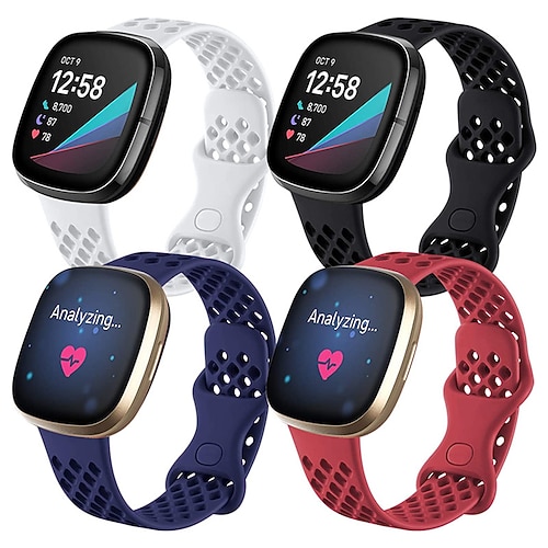 4 Packung Smartwatch-Band Kompatibel mit Fitbit Versa 3 Sense Versa 4 Sense 2 Silikon Smartwatch Gurt Wasserdicht Verstellbar Sportarmband Ersatz Armband Image