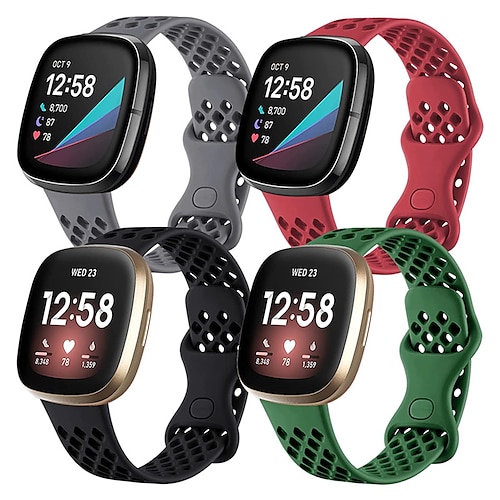 4 Packung Smartwatch-Band Kompatibel mit Fitbit Versa 3 Sense Versa 4 Sense 2 Silikon Smartwatch Gurt Wasserdicht Verstellbar Sportarmband Ersatz Armband Image