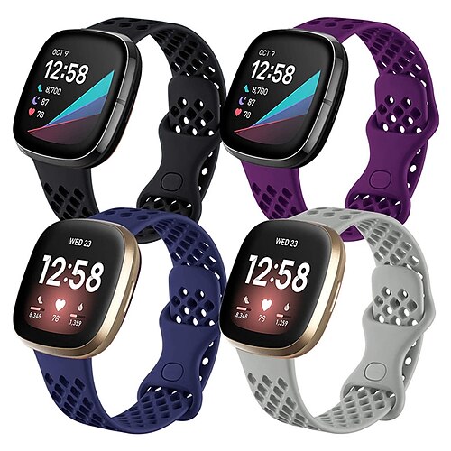 4 Packung Smartwatch-Band Kompatibel mit Fitbit Versa 3 Sense Versa 4 Sense 2 Silikon Smartwatch Gurt Wasserdicht Verstellbar Sportarmband Ersatz Armband Image