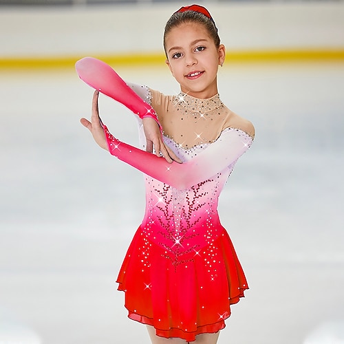 Eiskunstlaufkleid Damen Mädchen Eislaufen Kleider Austattungen Hellgelb Yan-pink Dunkellila Rückenfrei Halo-Färbung Gitter Spandex Hochelastisch Wettbewerb Eiskunstlaufkleidung Handgemacht Mit Image