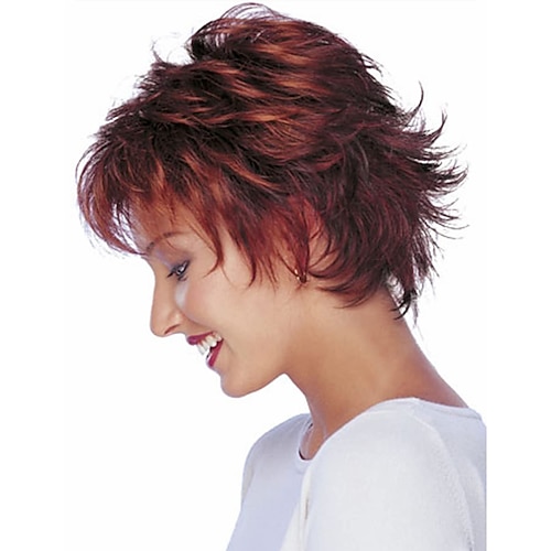 Pixie-Cut geschichtete kurze braune Perücken mit Pony gerade synthetische Perücken für weiße Frauen (blond gemischt braun) Image