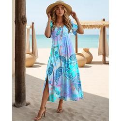 Damen Maxi Kleid Lässiges Kleid T Shirt Kleid Tee Kleid Sommerkleid Streetwear Maxi Street Urlaub Date Reguläre Passform Floral Kurzarm Rundhalsausschnitt Weiß Hellgrün Rosa Rot Sommer