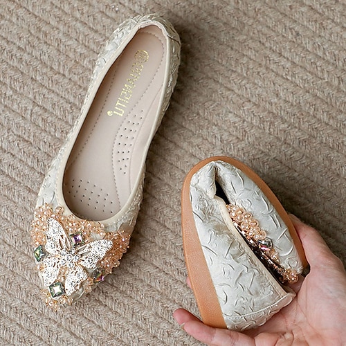 Faltbare Ballerinas für Damen mit Kristall-Blumenverzierung – bequeme, leichte Reise-Ballettschuhe Image