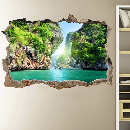 3d gebrochene Wand natürliche Canyon Lake Home Korridor Hintergrunddekoration kann Aufkleber entfernt werden Image