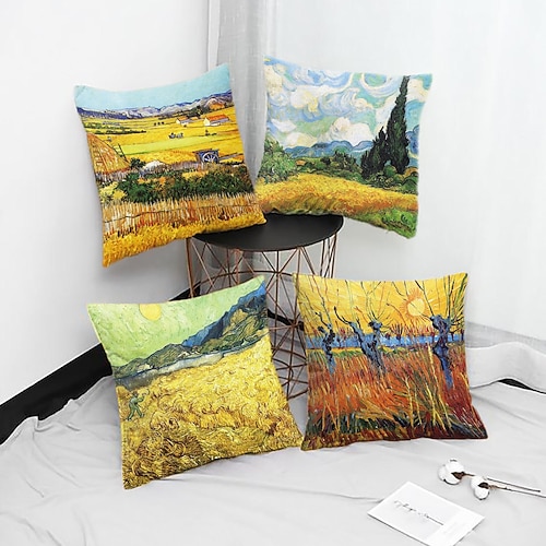 Van Gogh doppelseitiger Kissenbezug, 4 Stück, weicher dekorativer quadratischer Kissenbezug, Kissenbezug für Schlafzimmer, Wohnzimmer, Sofa, Couch, Stuhl, maschinenwaschbar Image