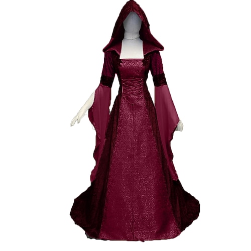 Retro Vintage Mittelalterlich Renaissance Bodenlang Kleid Normal Trompetenärmel Wikinger Outlander Übergrössen Elfen Kostüm Damen Keltisch königlich Halloween Karneval Maskerade Party Erwachsene Kleid Image