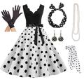 Elegante Retro Vintage 1950er Jahre Grease-Outfits A-Linien-Kleid Swing-Kleid Flair-Kleid Polka-Dots Fancies Kleid Damen Party Abend Erwachsenen Kleid Handschuhe Ohrringe