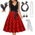 Elegante Retro Vintage 1950er Jahre Grease-Outfits A-Linien-Kleid Swing-Kleid Flair-Kleid Polka-Dots Fancies Kleid Damen Party Abend Erwachsenen Kleid Handschuhe Ohrringe
