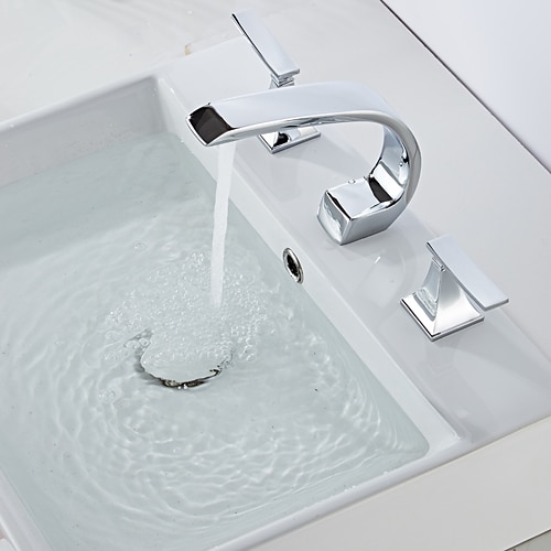 Waschbecken Wasserhahn weit verbreitet ölgeriebene Bronze / Nickel gebürstet / galvanisiert weit verbreitet zwei Griffe drei LöcherBadhähne Image