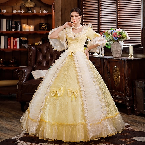 Gotisch Viktorianisch Vintage inspiriert Kleid Partykostüm Abschlussballkleid Prinzessin Shakespeare Braut Einfarbig Ballkleid Kostüm Damen Halloween Karneval Valentinstag Hochzeit Party Image